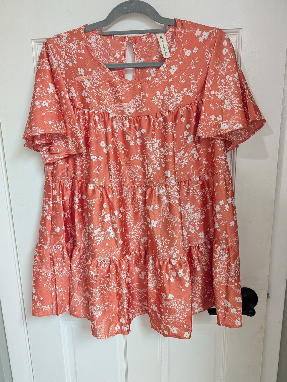 Vanilla Bay Coral Floral Tiered Short Sleeve Tunic